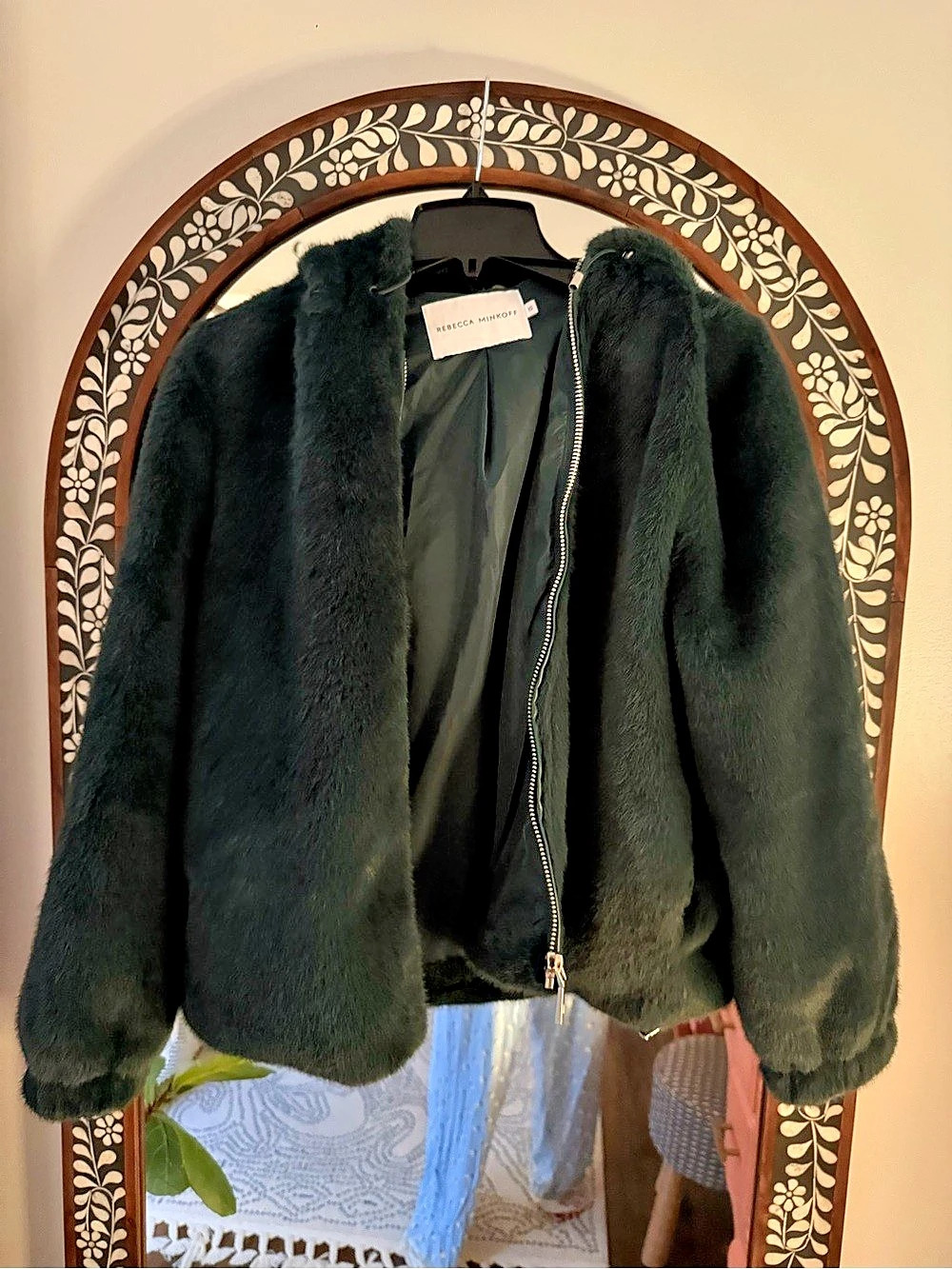 Rebecca Minkoff Faux Fur Hooded Jacket Green XS